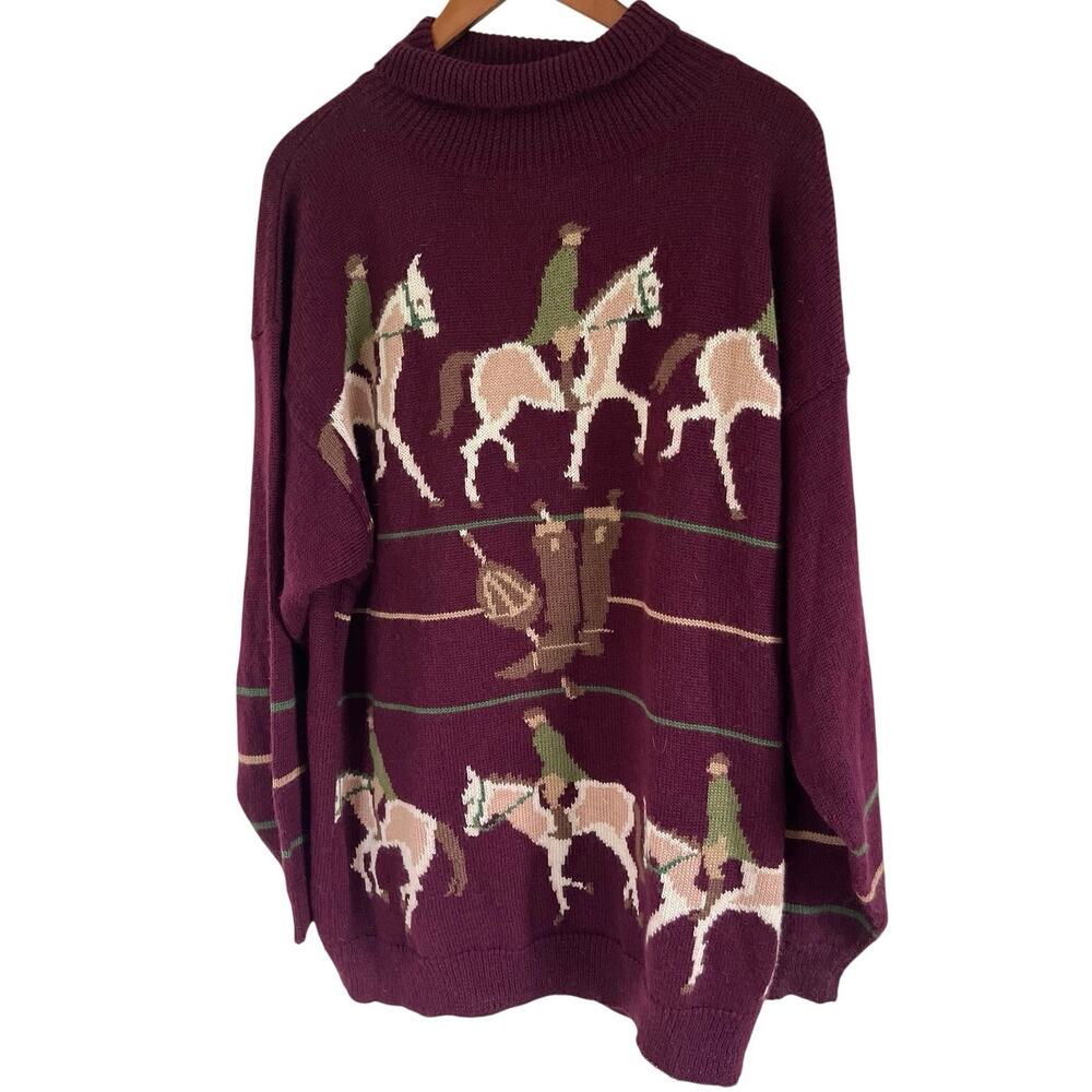 Vintage Equestrian Oversize Sweater Horse Riding Grandpa Heritage Old Money